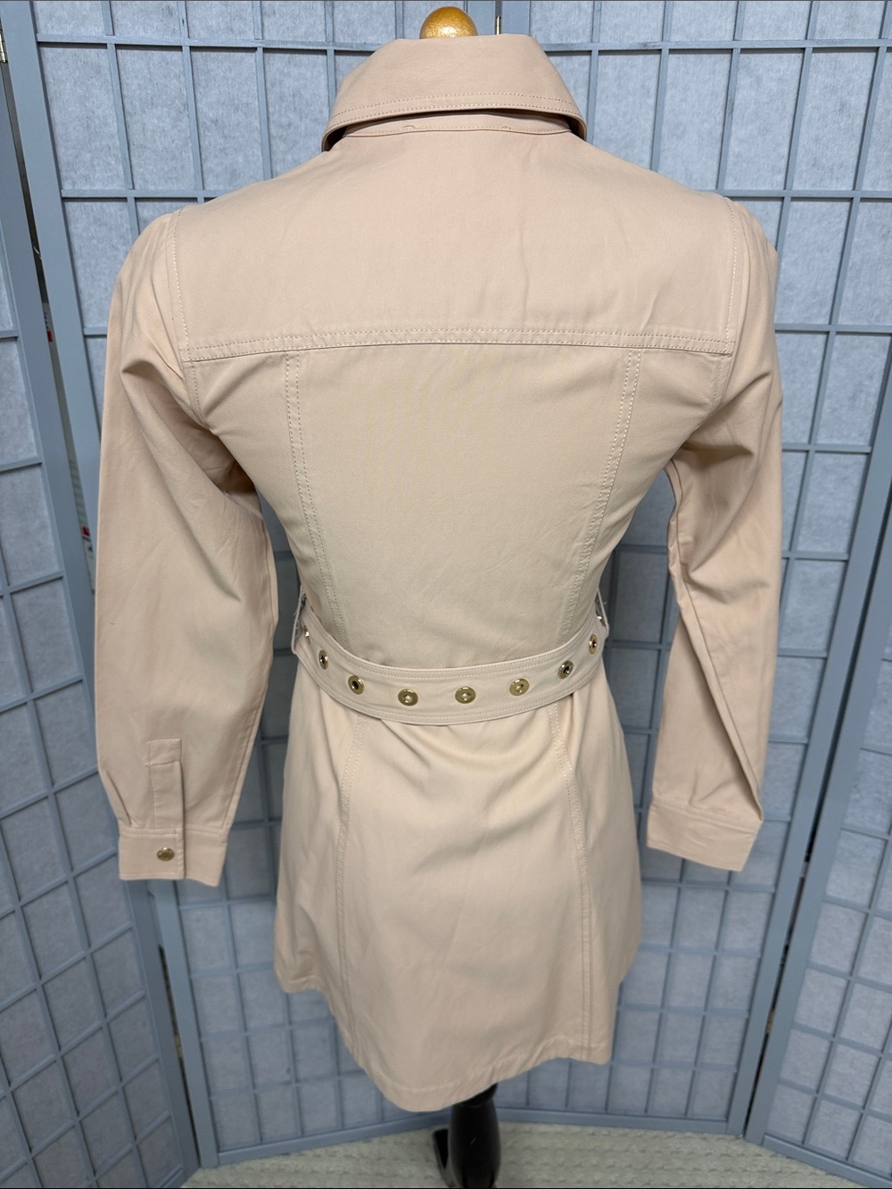 Michael Kors Neutral Beige Belted Shirt Mini Dress - Picture 4 of 13